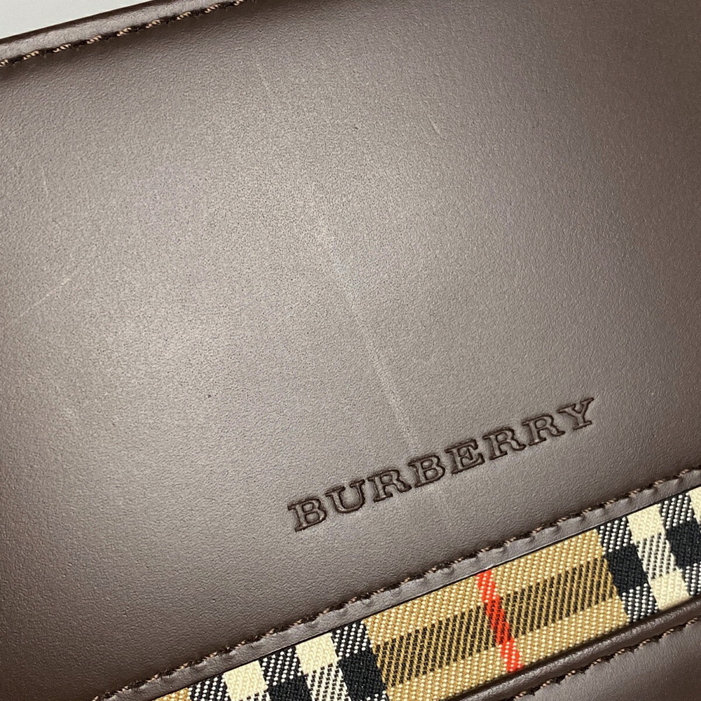 Burberry Logo Tote Bag Check Leather Brown - Picture 5 of 7